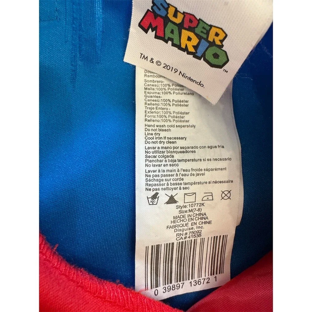 Disguise Super Mario Bros Mario Costume Jumpsuit Kids Youth M 7/8